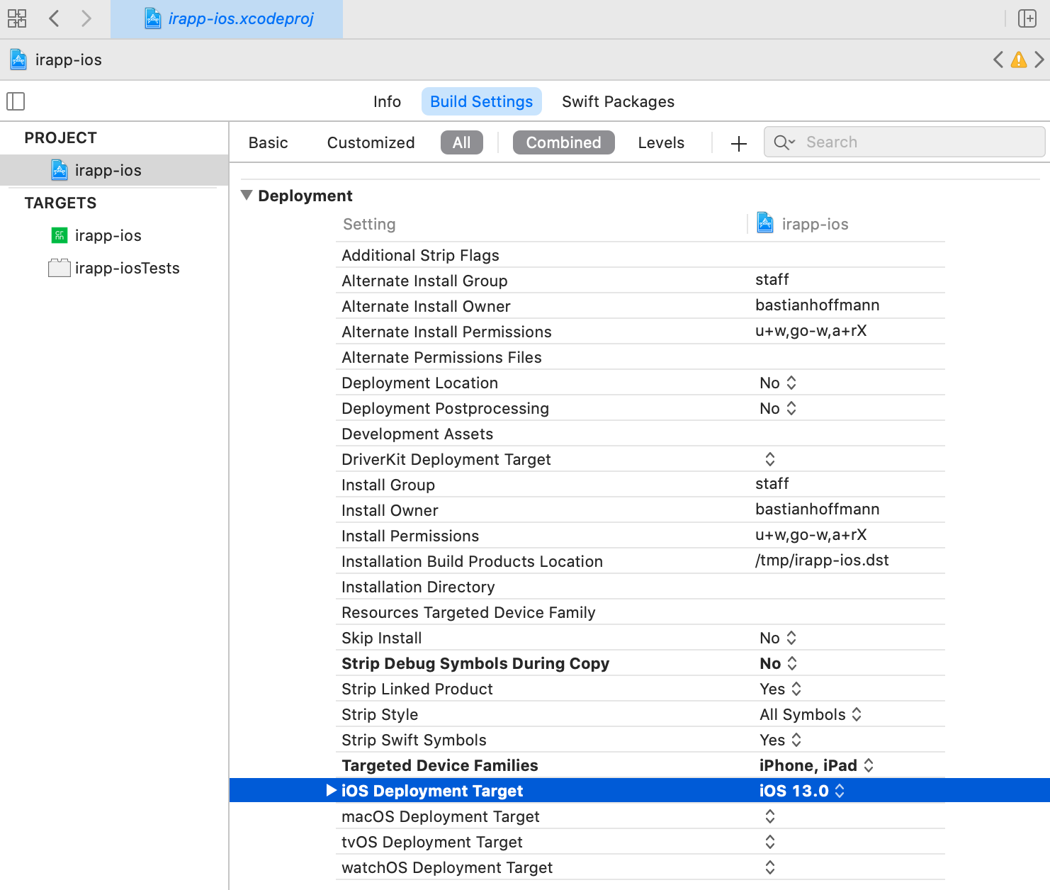 Deployment-Target in Xcode anpassen