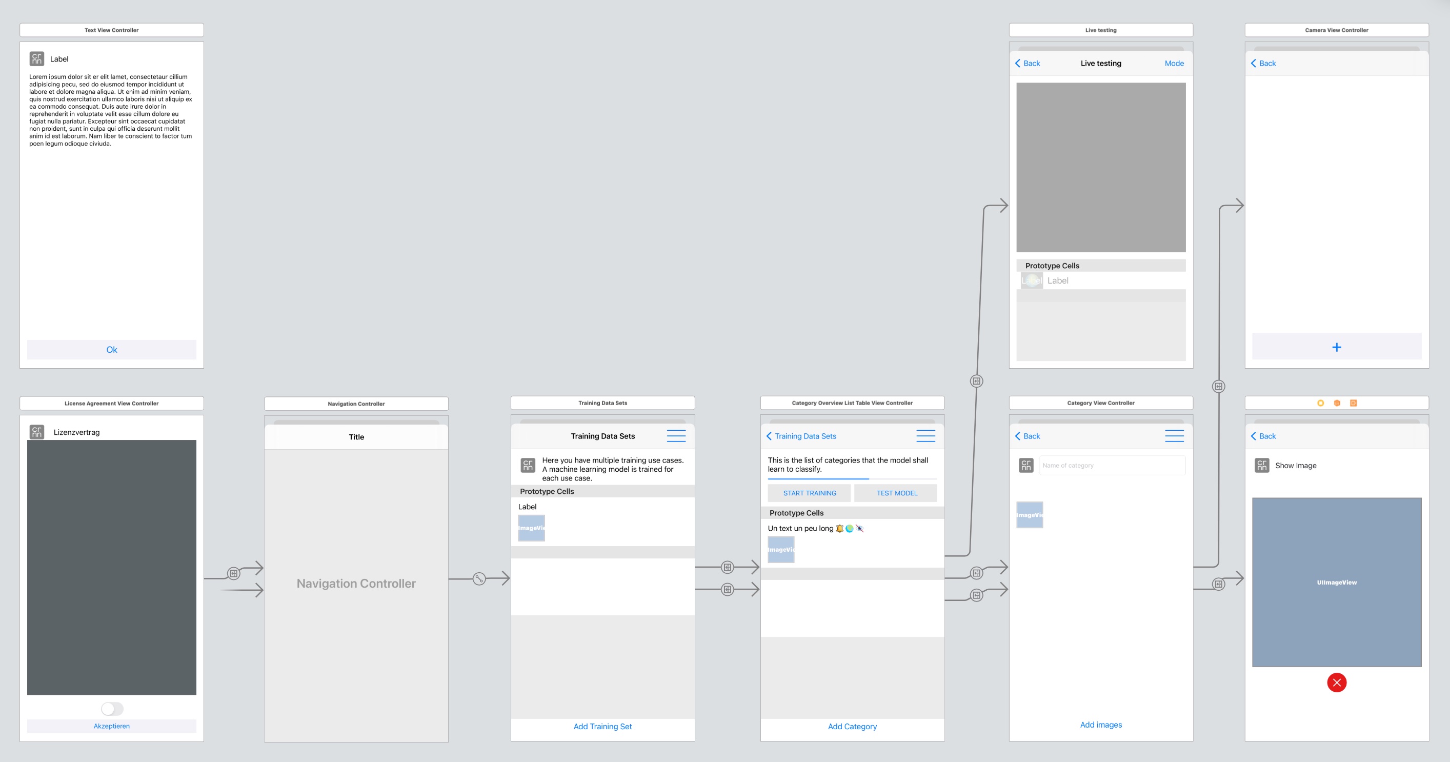 Storyboard of the Image Recognition Playground app before the migration